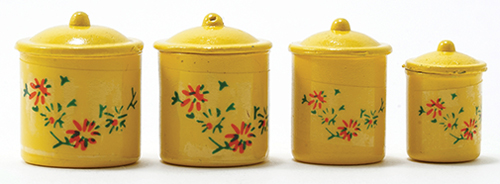 Dollhouse Miniature Yellow Canister Set with Decals, 4pc